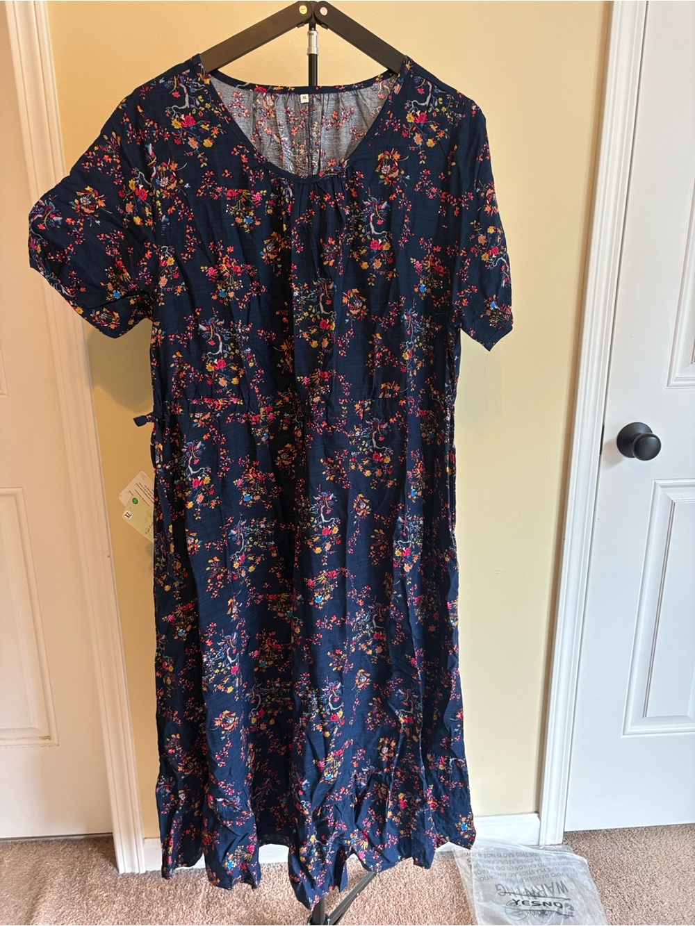 Navy Floral Short-Sleeve Dress